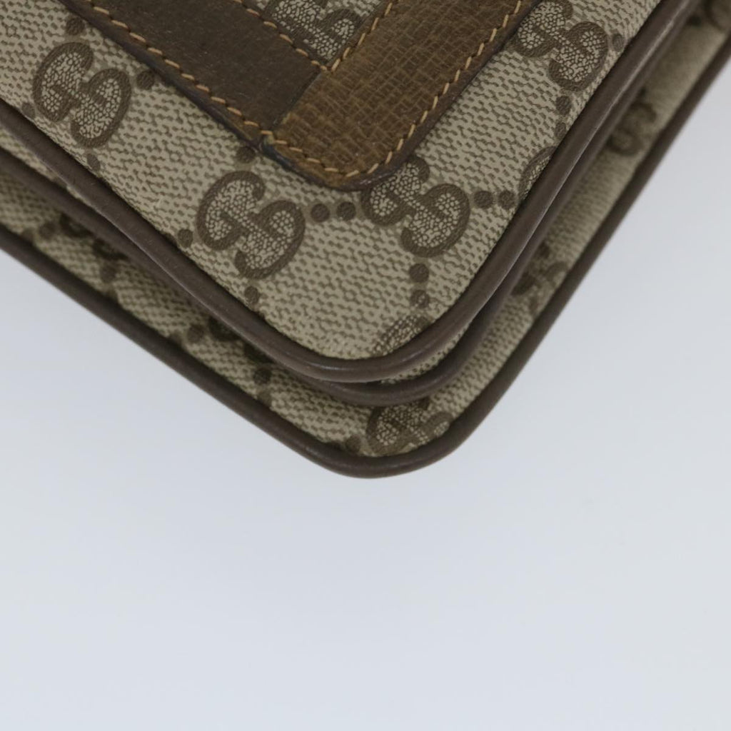 GUCCI GG Canvas Web Sherry Line Shoulder Bag PVC Leather Beige Green 57265