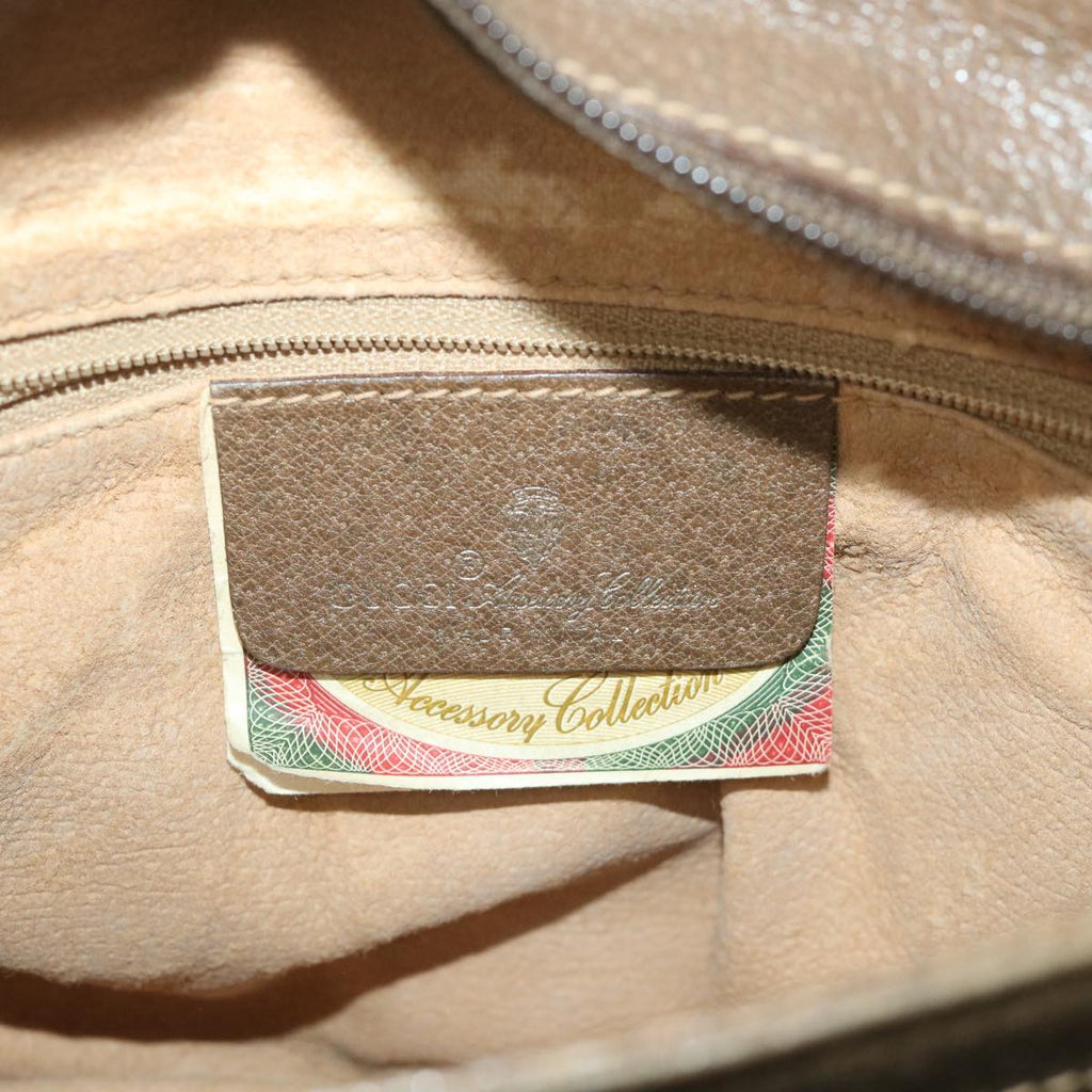 GUCCI GG Canvas Web Sherry Line Shoulder Bag PVC Leather Beige Green 57265