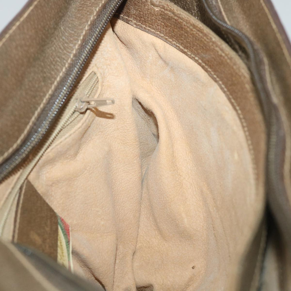 GUCCI GG Canvas Web Sherry Line Shoulder Bag PVC Leather Beige Green 57265