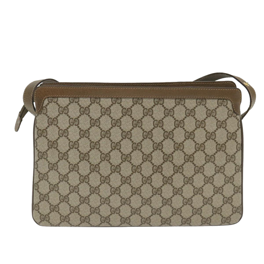 GUCCI GG Canvas Web Sherry Line Shoulder Bag PVC Leather Beige Green 57265