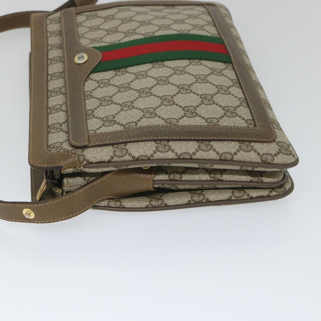 GUCCI GG Canvas Web Sherry Line Shoulder Bag PVC Leather Beige Green 57265