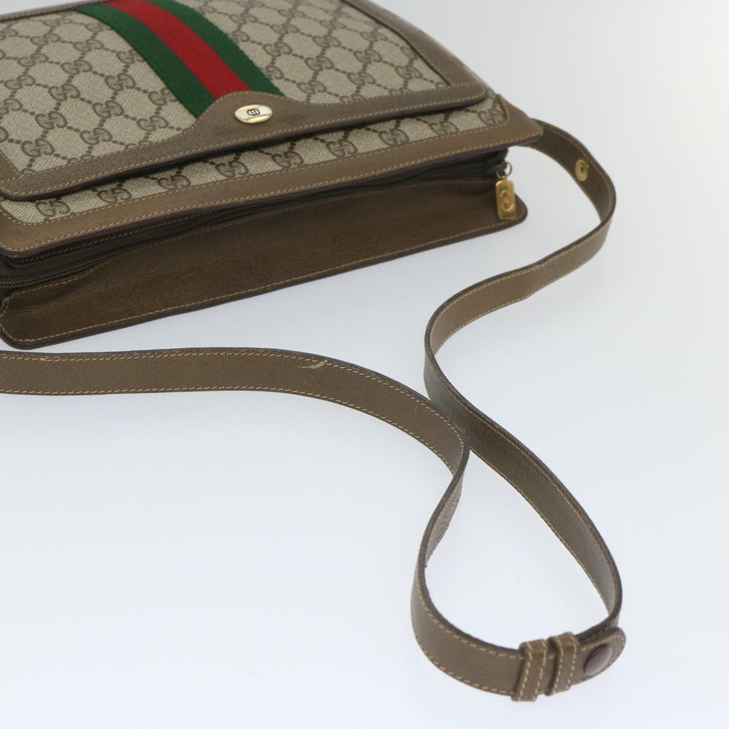 GUCCI GG Canvas Web Sherry Line Shoulder Bag PVC Leather Beige Green 57265