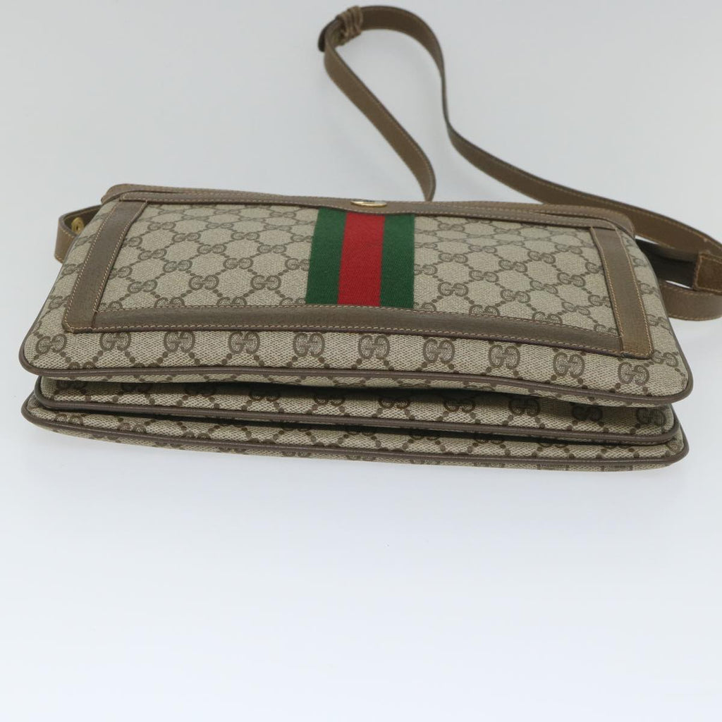 GUCCI GG Canvas Web Sherry Line Shoulder Bag PVC Leather Beige Green 57265