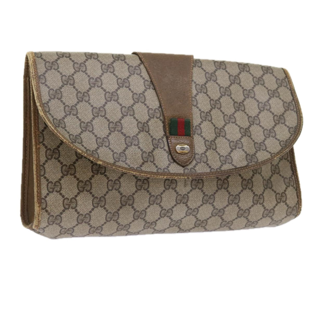 GUCCI GG Supreme Web Sherry Line Clutch Bag Beige Red Green 89 01 031 57277