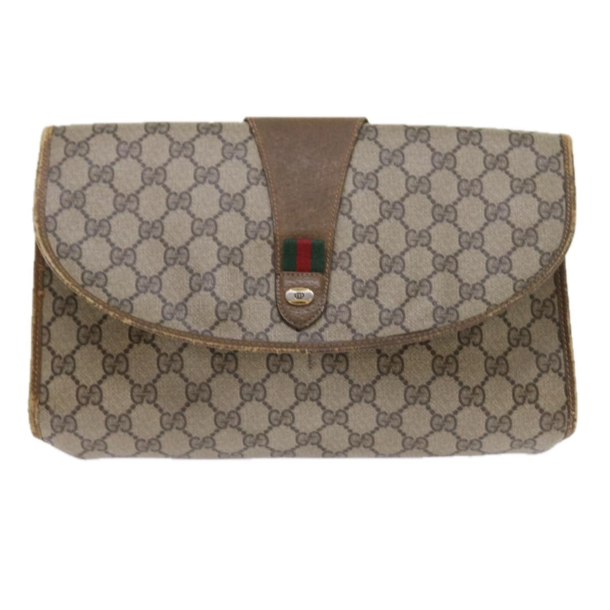 GUCCI GG Supreme Web Sherry Line Clutch Bag Beige Red Green 89 01 031 57277
