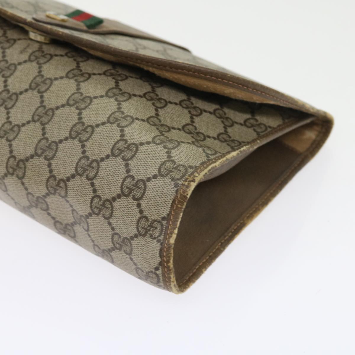 GUCCI GG Supreme Web Sherry Line Clutch Bag Beige Red Green 89 01 031 57277