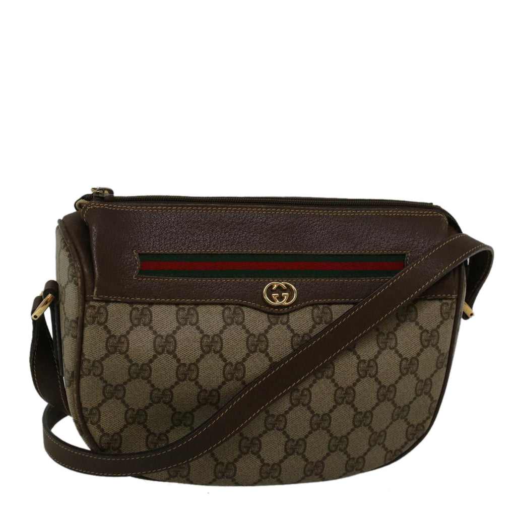 GUCCI GG Canvas Web Sherry Line Shoulder Bag PVC Leather Beige Green 57284