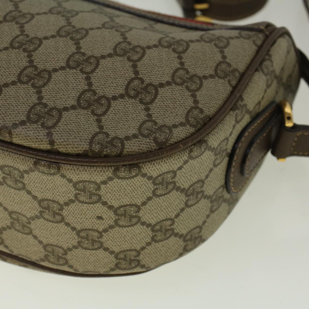 GUCCI GG Canvas Web Sherry Line Shoulder Bag PVC Leather Beige Green 57284