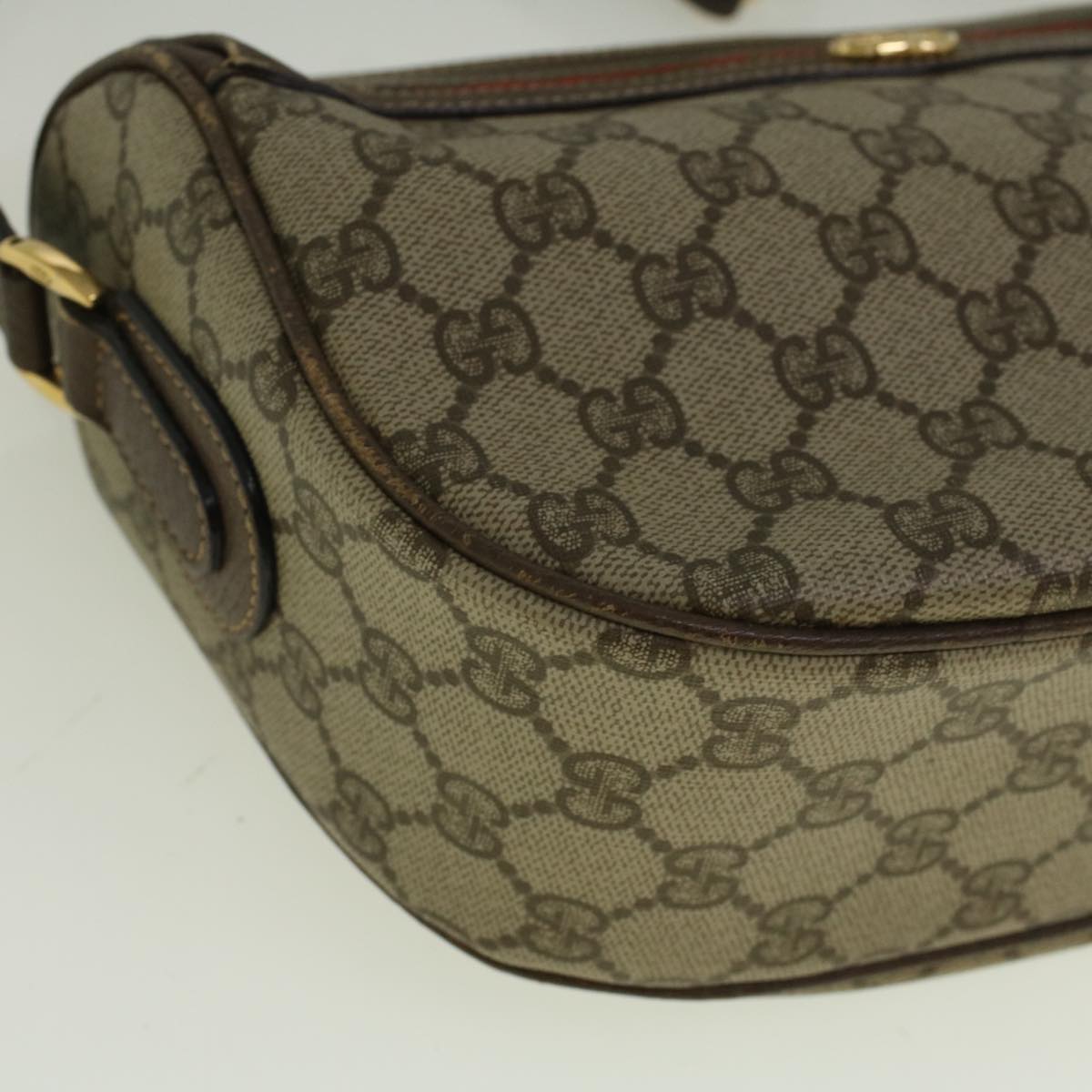 GUCCI GG Canvas Web Sherry Line Shoulder Bag PVC Leather Beige Green 57284