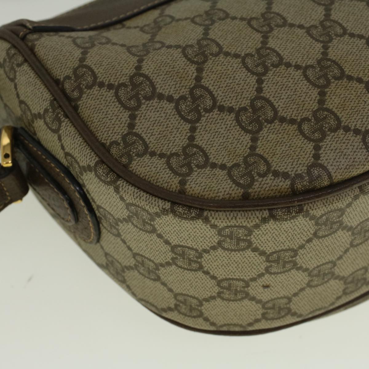 GUCCI GG Canvas Web Sherry Line Shoulder Bag PVC Leather Beige Green 57284