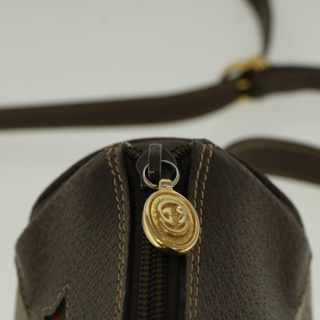 GUCCI GG Canvas Web Sherry Line Shoulder Bag PVC Leather Beige Green 57284