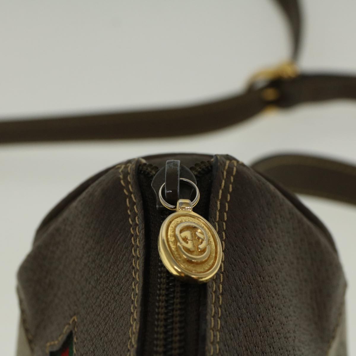 GUCCI GG Canvas Web Sherry Line Shoulder Bag PVC Leather Beige Green 57284