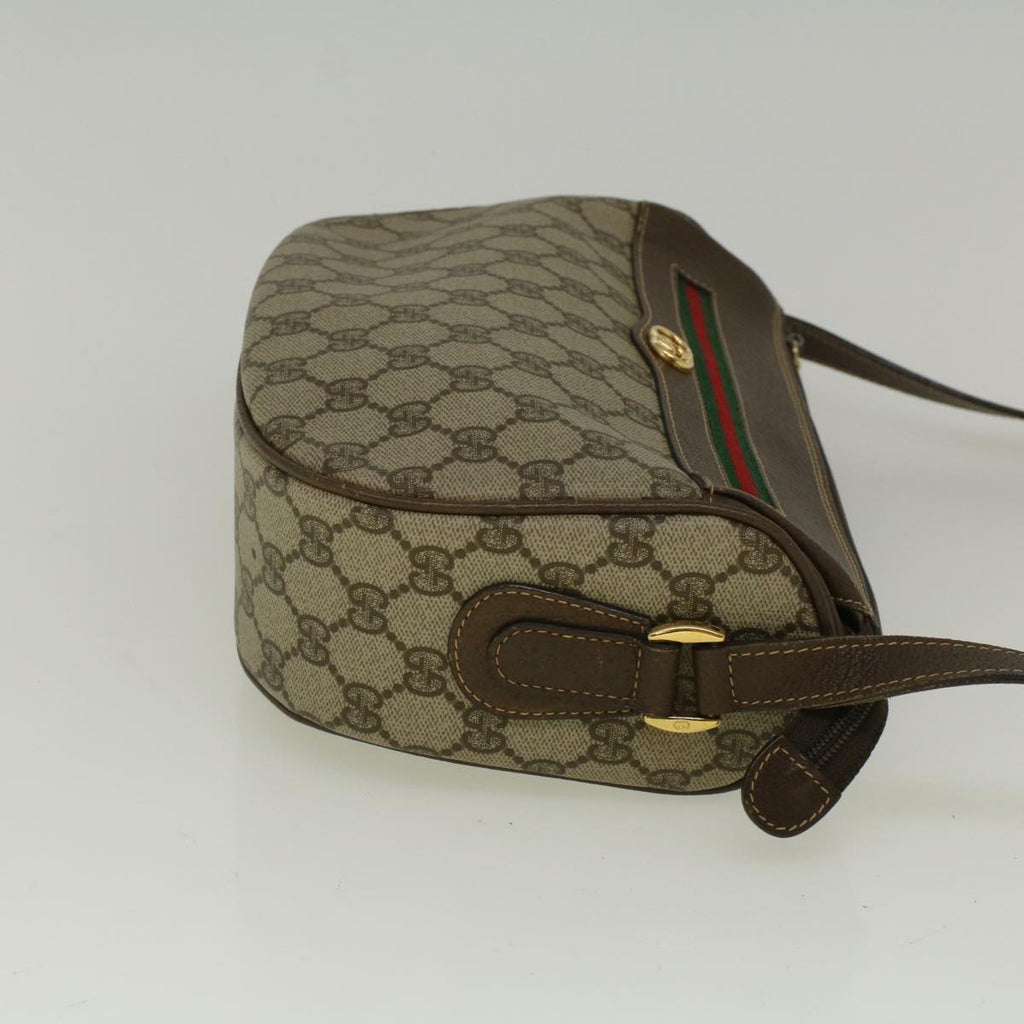 GUCCI GG Canvas Web Sherry Line Shoulder Bag PVC Leather Beige Green 57284
