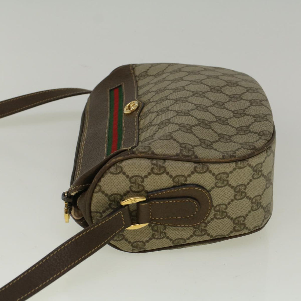 GUCCI GG Canvas Web Sherry Line Shoulder Bag PVC Leather Beige Green 57284