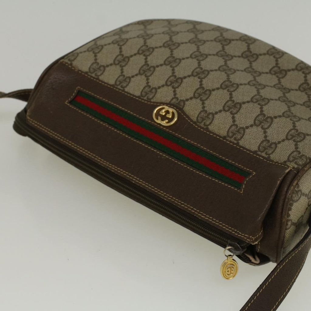 GUCCI GG Canvas Web Sherry Line Shoulder Bag PVC Leather Beige Green 57284