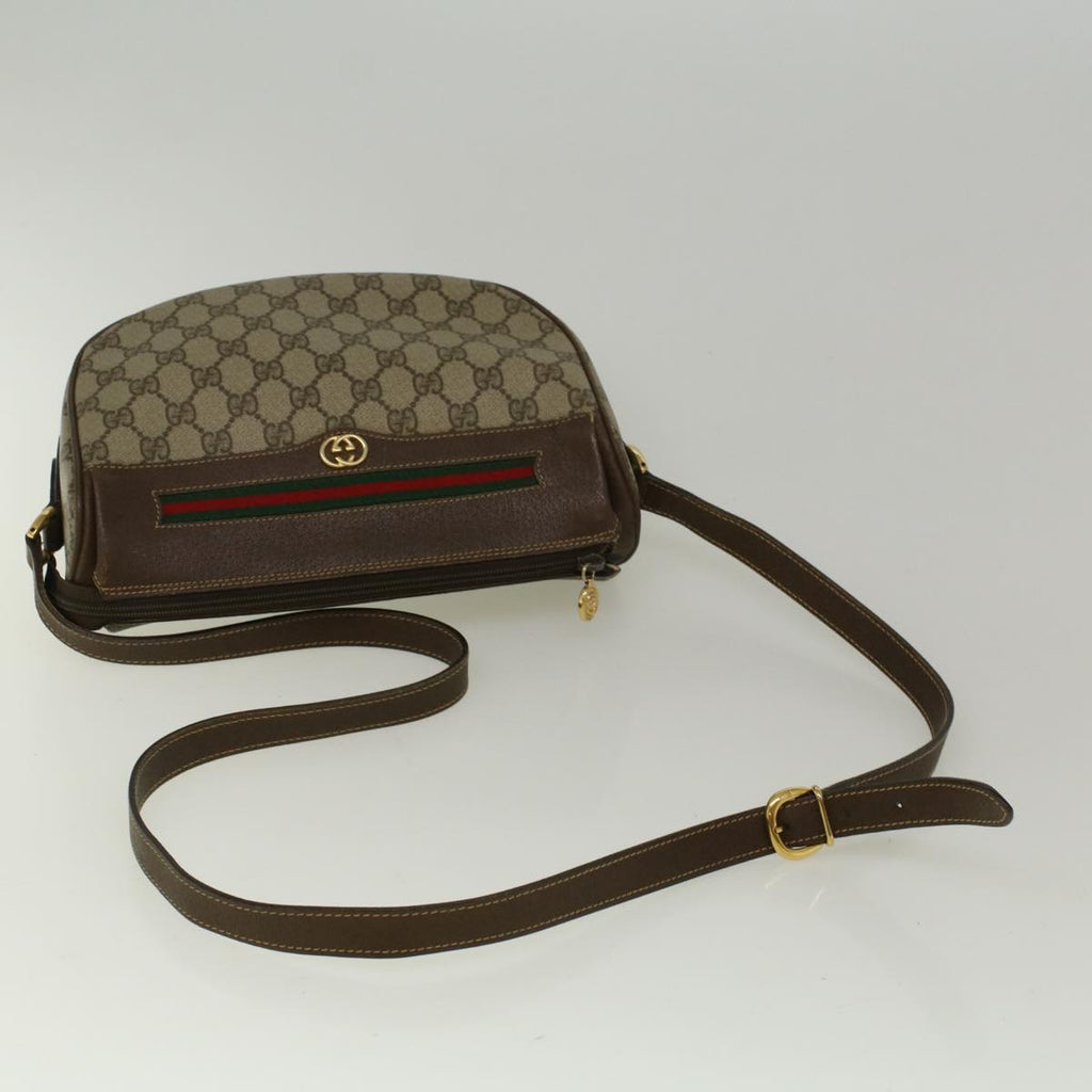 GUCCI GG Canvas Web Sherry Line Shoulder Bag PVC Leather Beige Green 57284