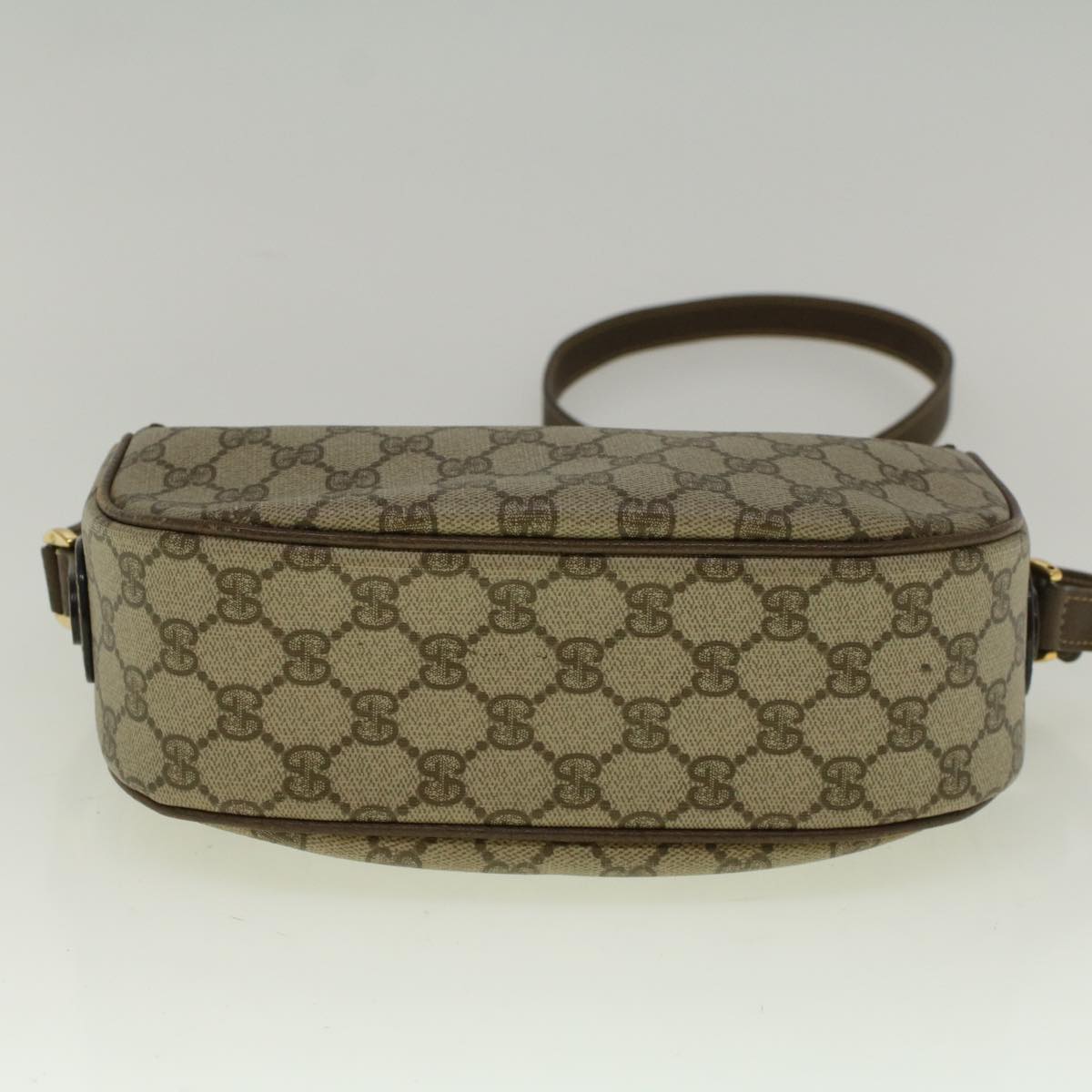 GUCCI GG Canvas Web Sherry Line Shoulder Bag PVC Leather Beige Green 57284
