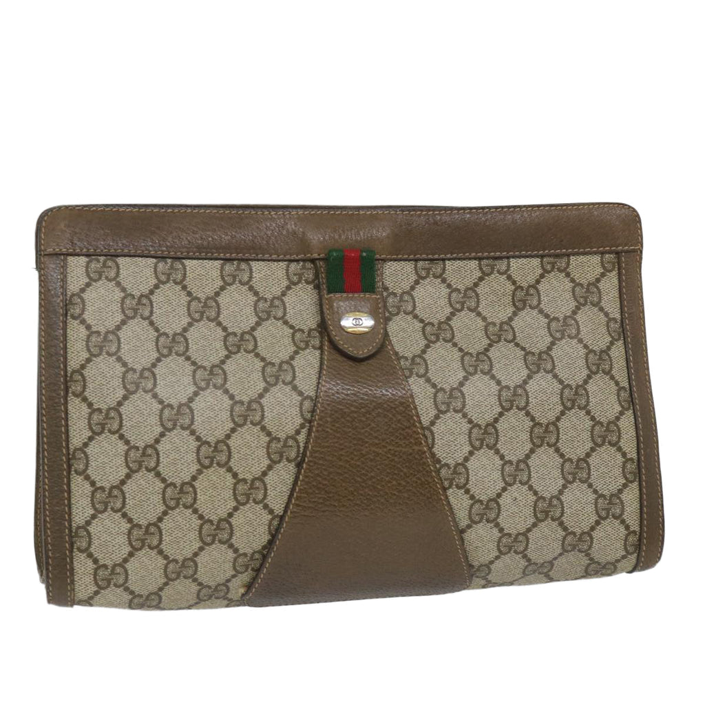 GUCCI GG Supreme Web Sherry Line Clutch Bag Beige Red Green 89 01 033 57286