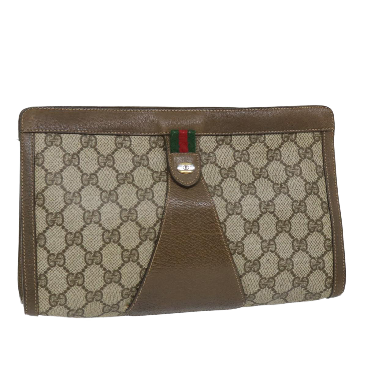 GUCCI GG Supreme Web Sherry Line Clutch Bag Beige Red Green 89 01 033 57286