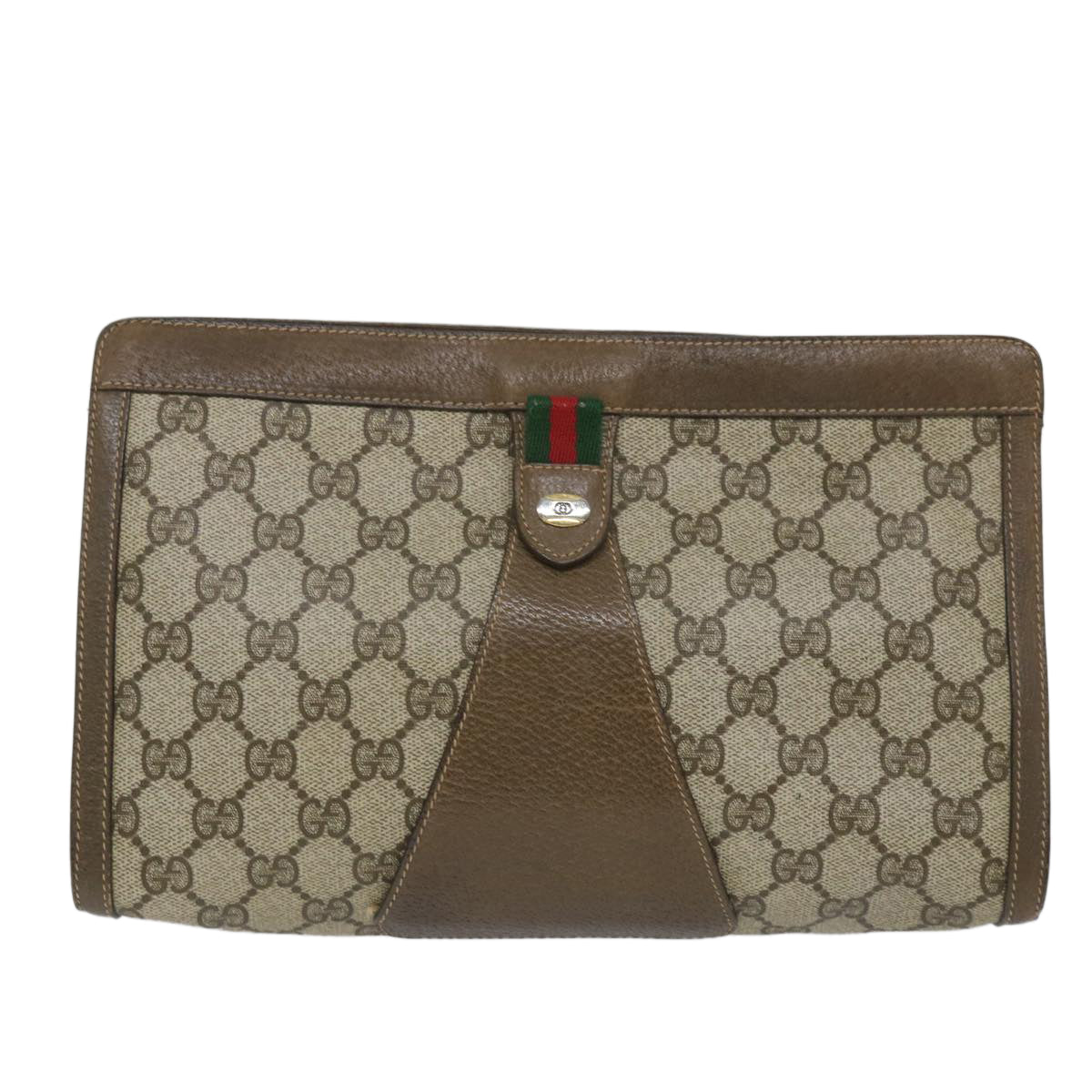 GUCCI GG Supreme Web Sherry Line Clutch Bag Beige Red Green 89 01 033 57286