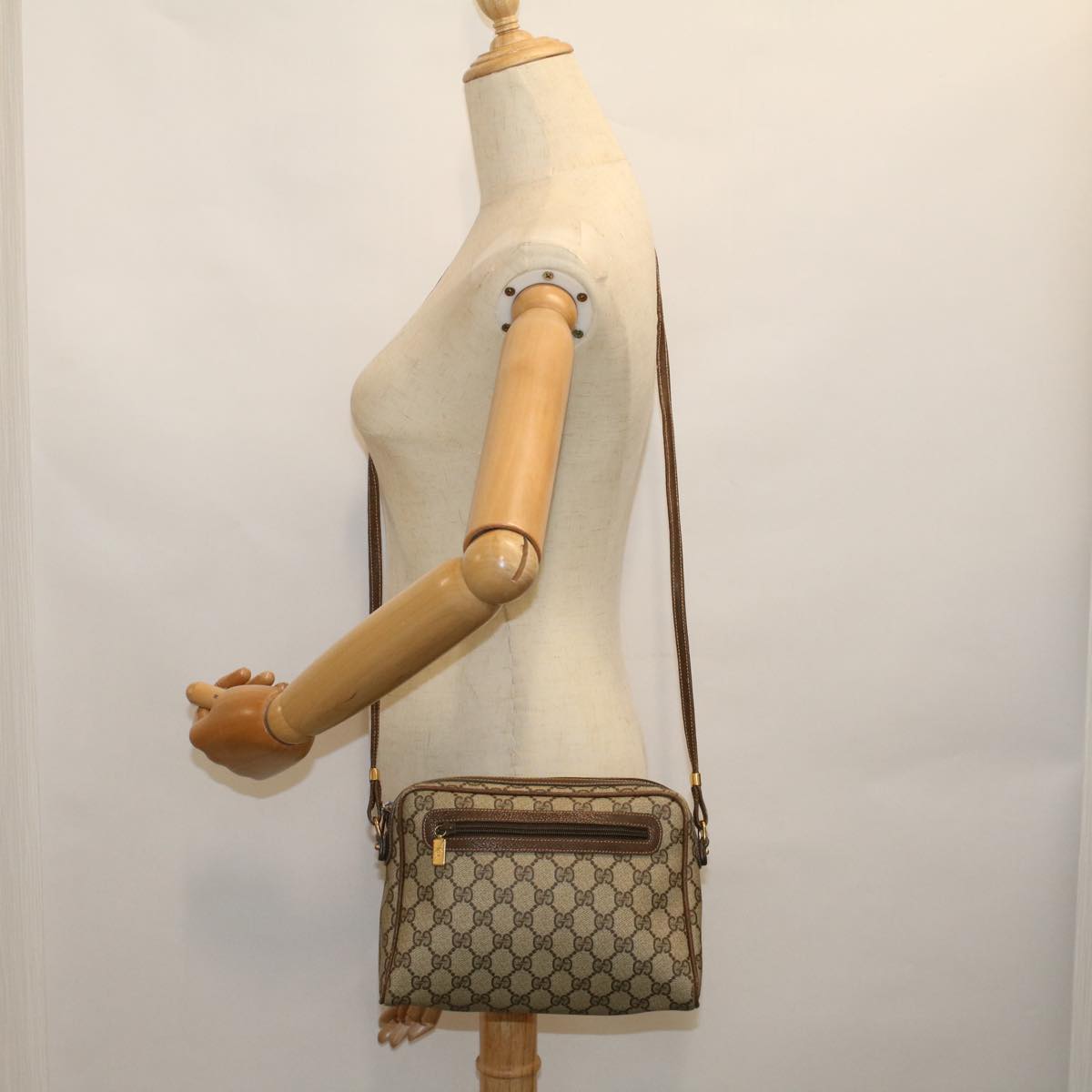 GUCCI GG Canvas Shoulder Bag PVC Leather Beige Brown 57299