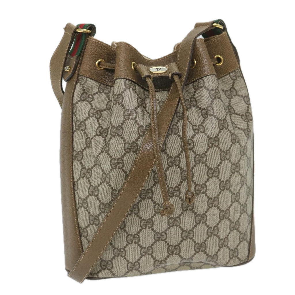GUCCI GG Canvas Web Sherry Line Shoulder Bag PVC Leather Beige Green 57304