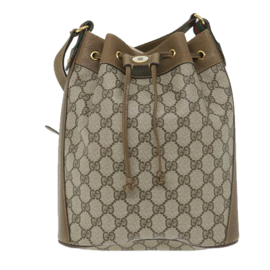 GUCCI GG Canvas Web Sherry Line Shoulder Bag PVC Leather Beige Green 57304