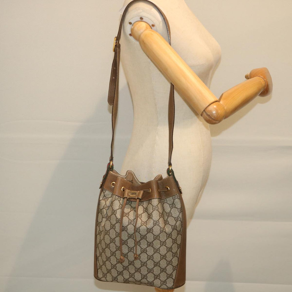 GUCCI GG Canvas Web Sherry Line Shoulder Bag PVC Leather Beige Green 57304