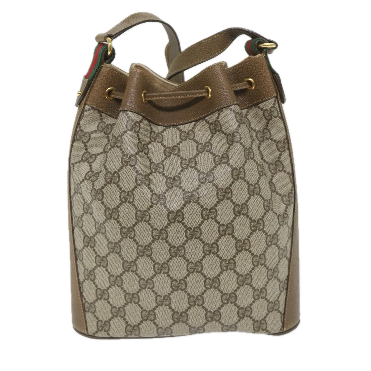 GUCCI GG Canvas Web Sherry Line Shoulder Bag PVC Leather Beige Green 57304