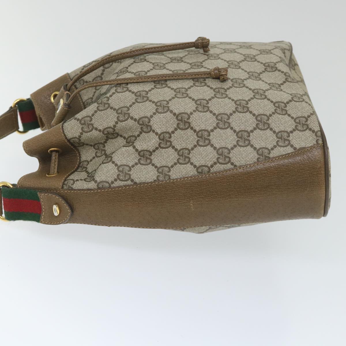 GUCCI GG Canvas Web Sherry Line Shoulder Bag PVC Leather Beige Green 57304