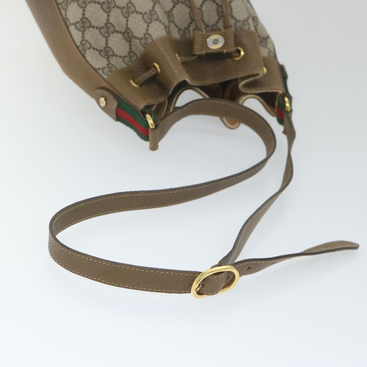 GUCCI GG Canvas Web Sherry Line Shoulder Bag PVC Leather Beige Green 57304