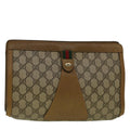 GUCCI GG Canvas Web Sherry Line Clutch Bag PVC Leather Beige Green 57305