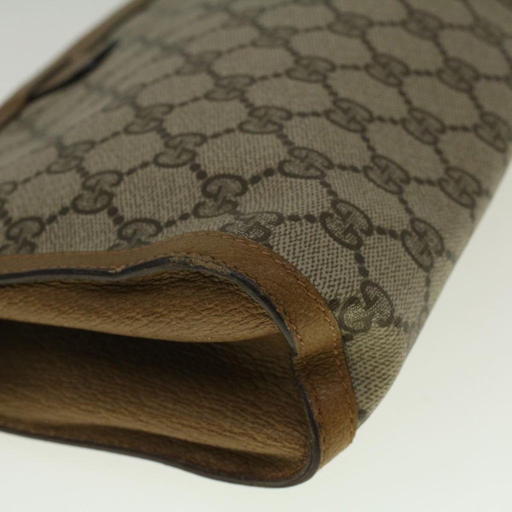 GUCCI GG Canvas Web Sherry Line Clutch Bag PVC Leather Beige Green 57305