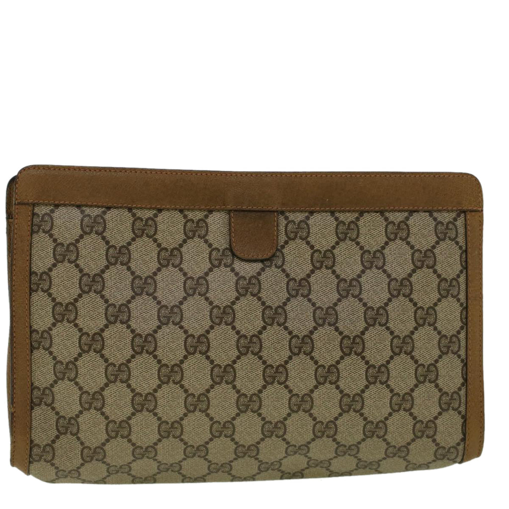 GUCCI GG Canvas Web Sherry Line Clutch Bag PVC Leather Beige Green 57305