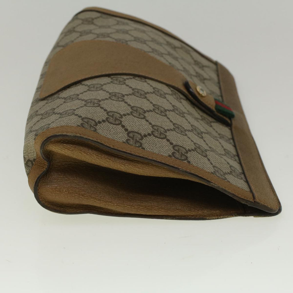 GUCCI GG Canvas Web Sherry Line Clutch Bag PVC Leather Beige Green 57305