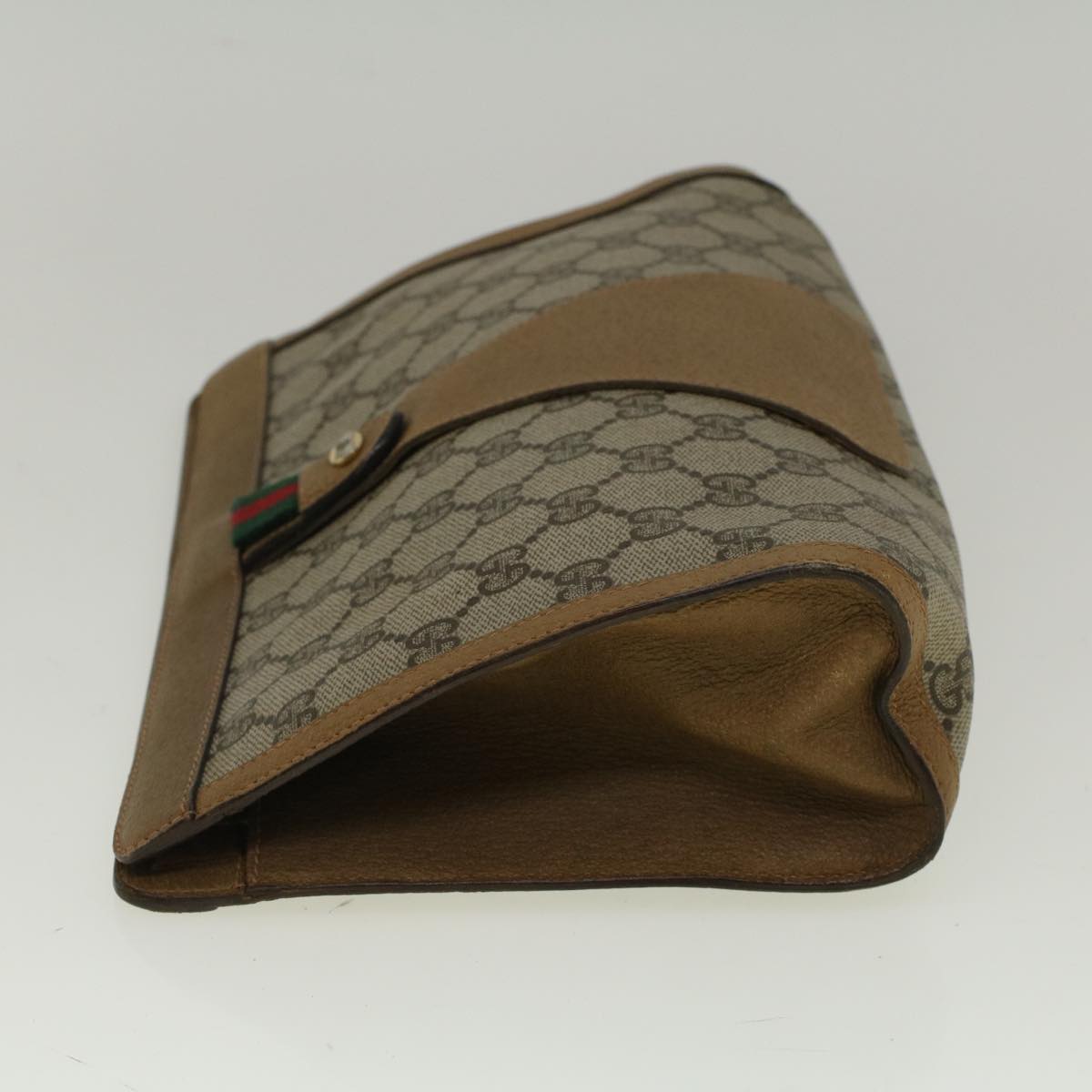 GUCCI GG Canvas Web Sherry Line Clutch Bag PVC Leather Beige Green 57305