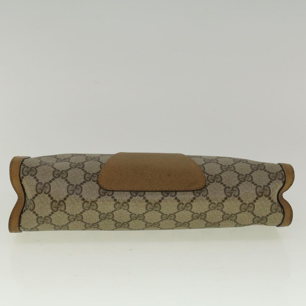 GUCCI GG Canvas Web Sherry Line Clutch Bag PVC Leather Beige Green 57305