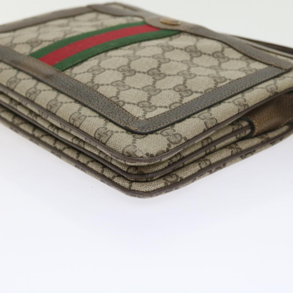 GUCCI GG Canvas Web Sherry Line Shoulder Bag PVC Leather Beige Green 57310
