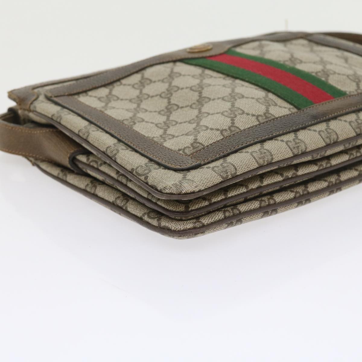 GUCCI GG Canvas Web Sherry Line Shoulder Bag PVC Leather Beige Green 57310