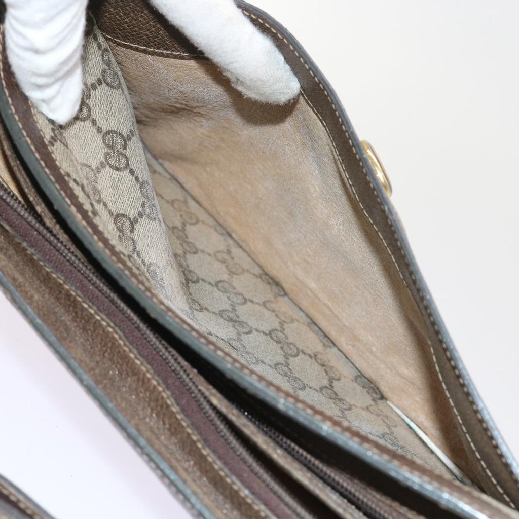 GUCCI GG Canvas Web Sherry Line Shoulder Bag PVC Leather Beige Green 57310