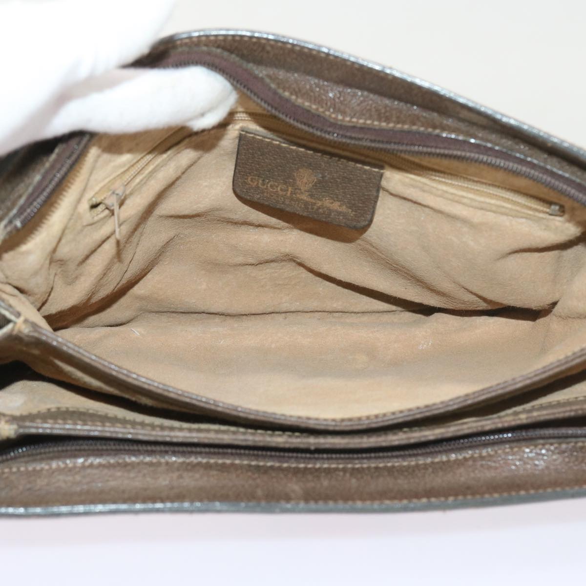 GUCCI GG Canvas Web Sherry Line Shoulder Bag PVC Leather Beige Green 57310