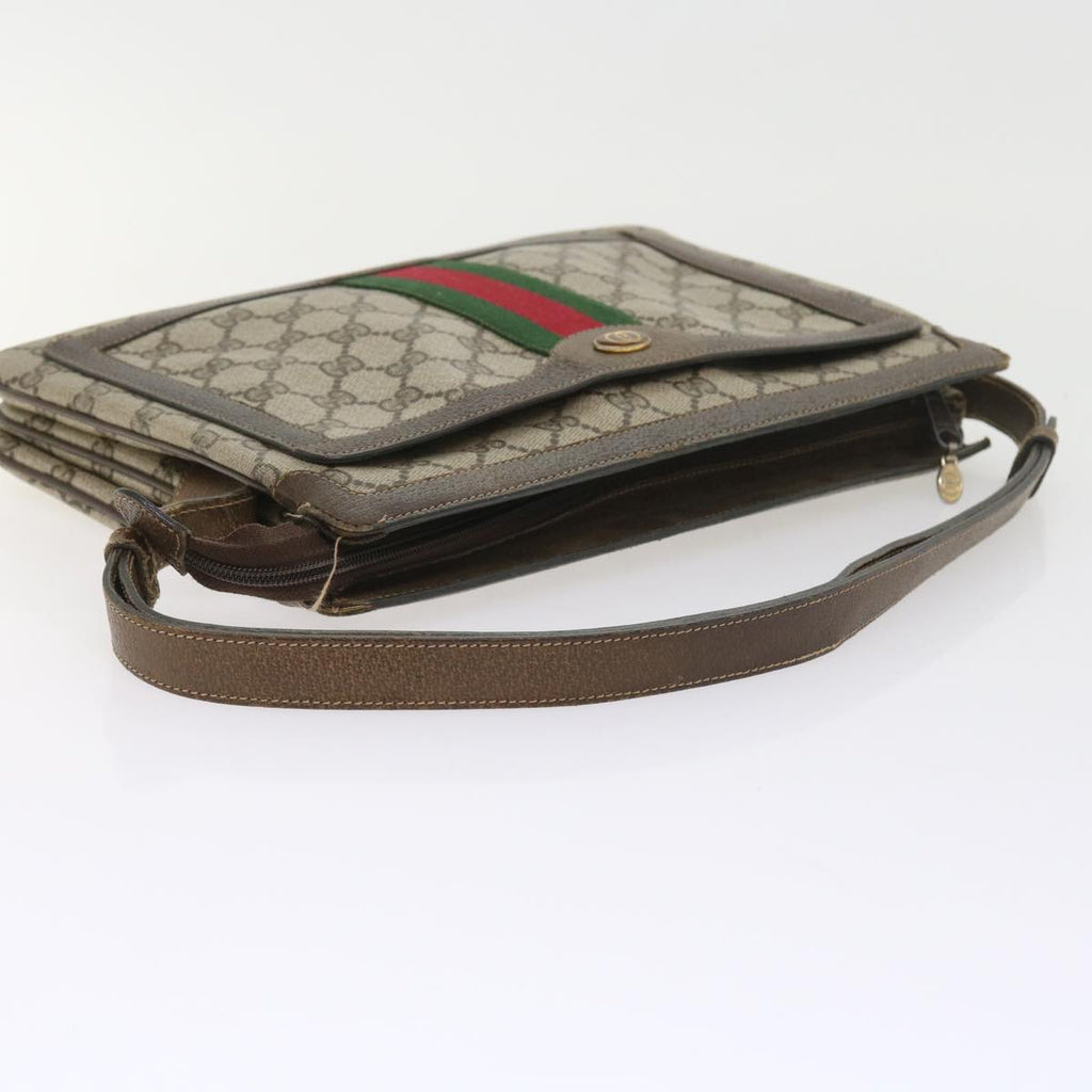 GUCCI GG Canvas Web Sherry Line Shoulder Bag PVC Leather Beige Green 57310