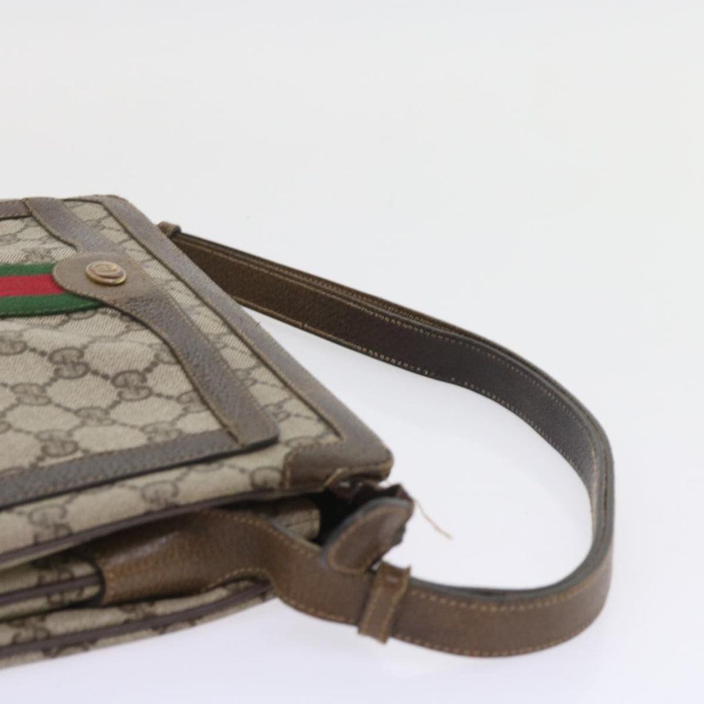 GUCCI GG Canvas Web Sherry Line Shoulder Bag PVC Leather Beige Green 57310