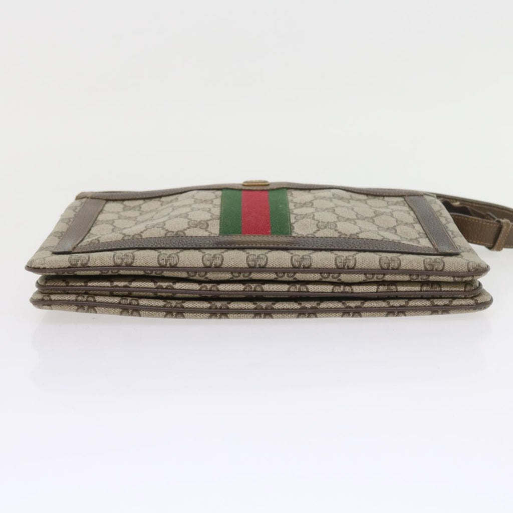 GUCCI GG Canvas Web Sherry Line Shoulder Bag PVC Leather Beige Green 57310