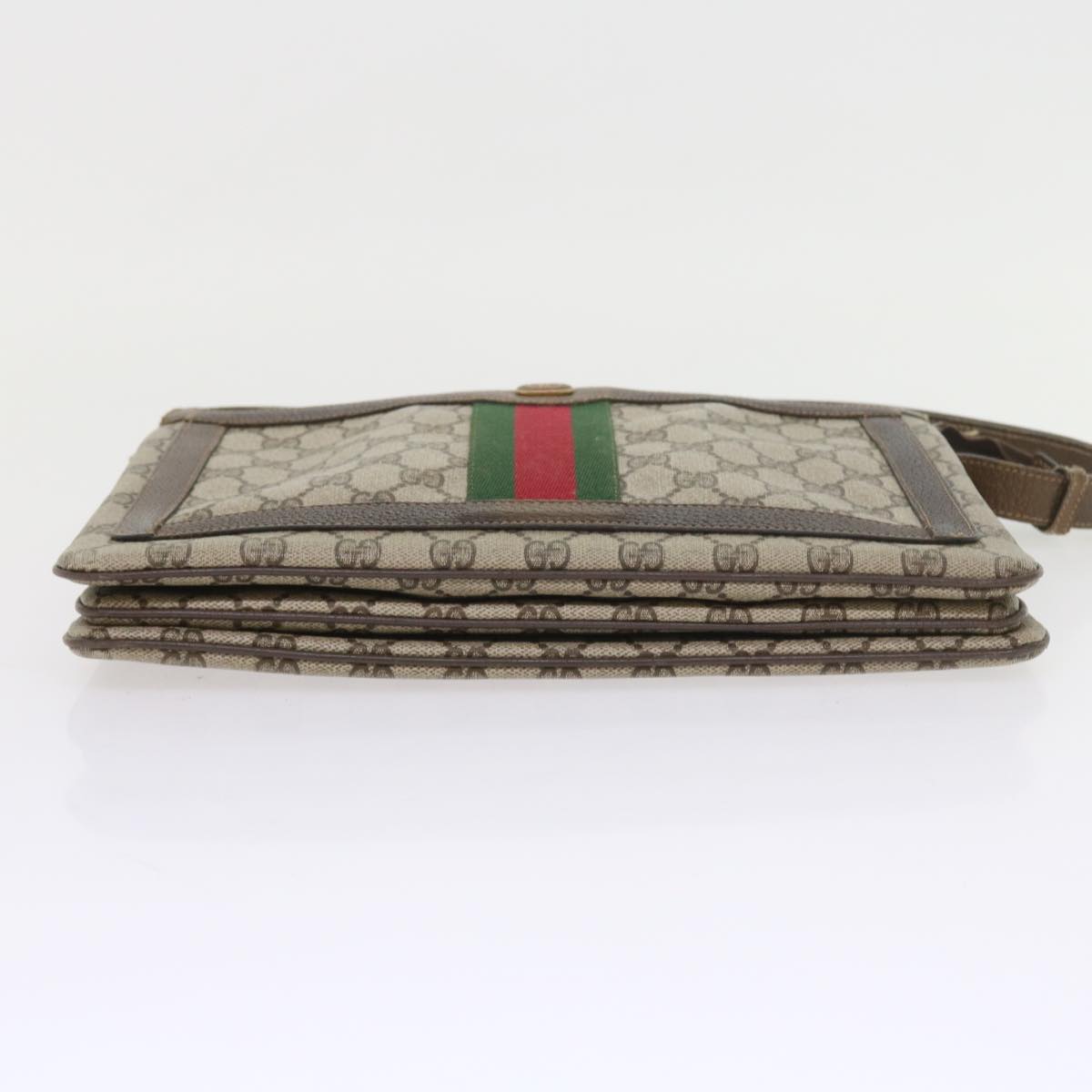 GUCCI GG Canvas Web Sherry Line Shoulder Bag PVC Leather Beige Green 57310