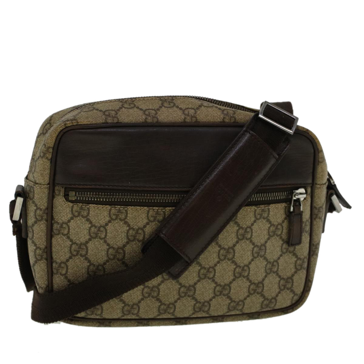 GUCCI GG Canvas Shoulder Bag PVC Leather Beige Brown 114291 57312