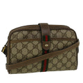 GUCCI GG Canvas Web Sherry Line Shoulder Bag PVC Leather Beige Green 57313