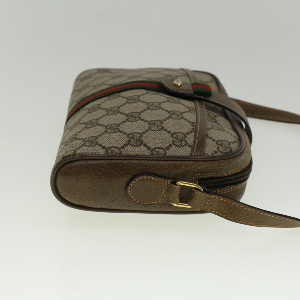 GUCCI GG Canvas Web Sherry Line Shoulder Bag PVC Leather Beige Green 57313