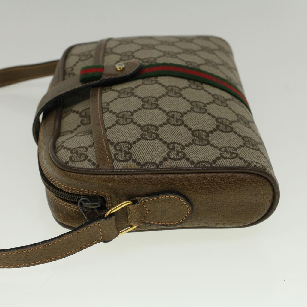 GUCCI GG Canvas Web Sherry Line Shoulder Bag PVC Leather Beige Green 57313