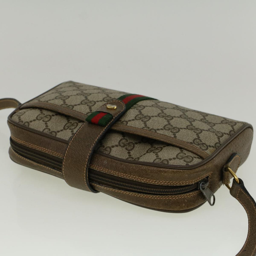 GUCCI GG Canvas Web Sherry Line Shoulder Bag PVC Leather Beige Green 57313